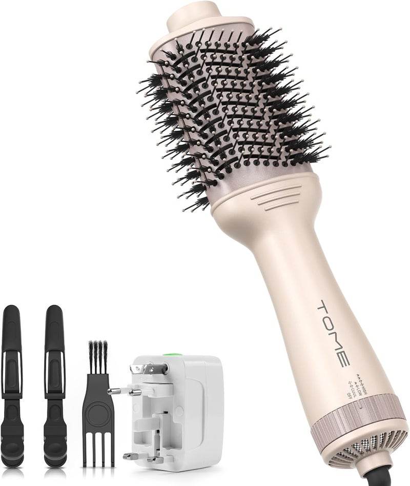 Tomee Blow Dryer Brush, Hair Dryer Brush in One, 1200W Large Oval Hot Air Volumizer & Straightener, Anti-Frizz Blowout Styling Brush, Dual Voltage 110–240V (3 Inch) Pink - Image 1